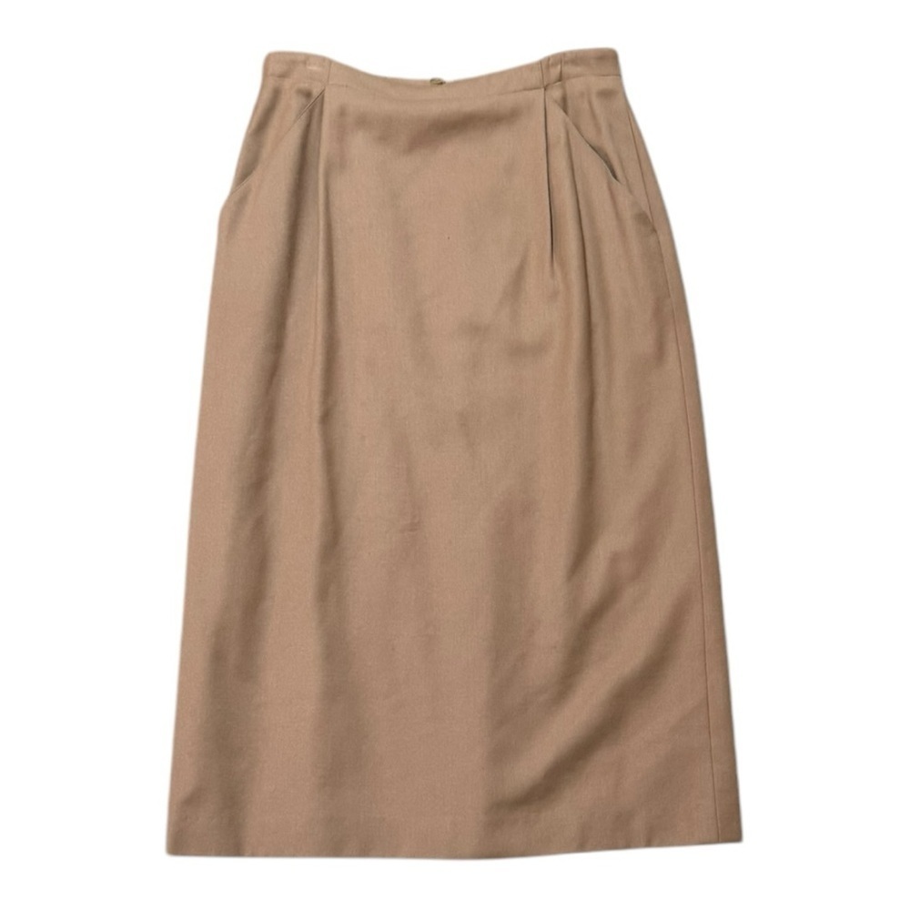ESCADA Vintage Virgin Wool Skirt Midi Pleats Camel Tan Size 40 6 8 10 Party Work